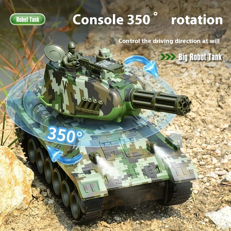 Tanque con Control remoto con seguimiento transfronterizo, simulación de luz de batalla, rociador de agua de disparo, rueda colgante, regalo para niño, regalo de Año Nuevo