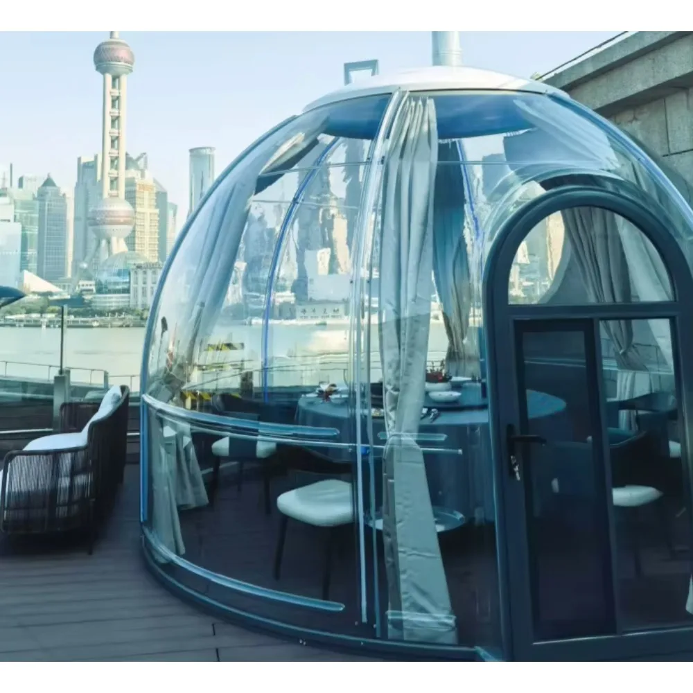 Aluminium alloy luxury geodesic dome camping tent, 360° transparent starry sky viewing bubble tent