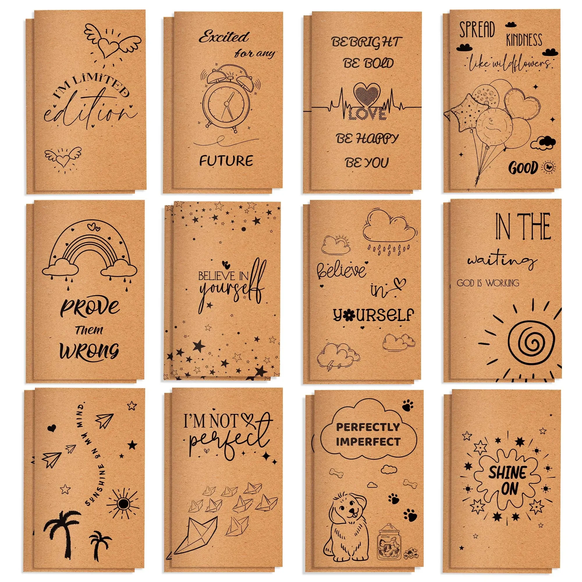 12/24/36pcs Positive Inspirational Mini Pocket Notebooks Kraft Paper Small Memo Notepads Birthday Christmas Gift Office Supplies