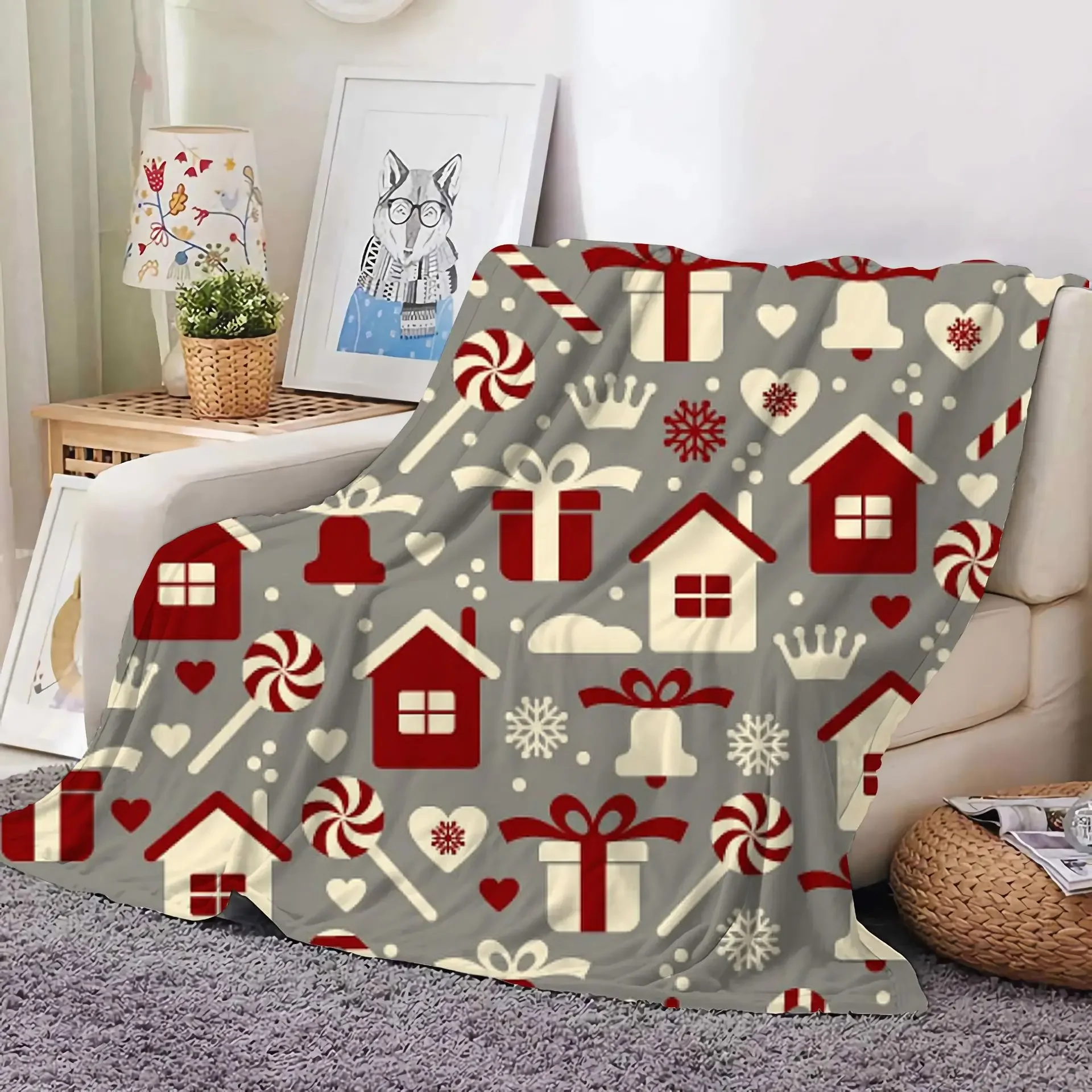 Christmas Decoration Flanella Velvet Blanket Red Happy Cover Blanket For Christmas Tree Sofa Blanket Festive Decorative