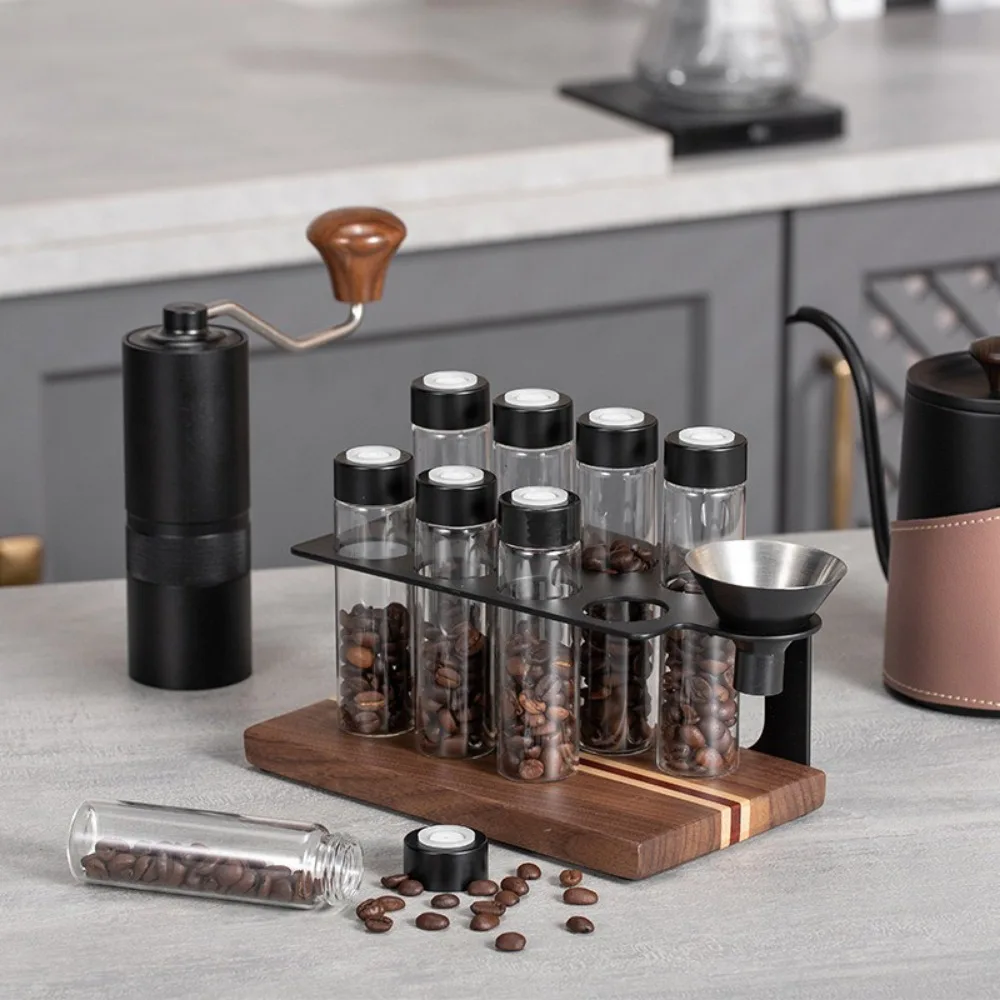 Coffee Beans Storage Container 8 Tubes with One-way Exhaust Valve Tea Storage Glass Tubes for Home Cafe Coffee Accessories