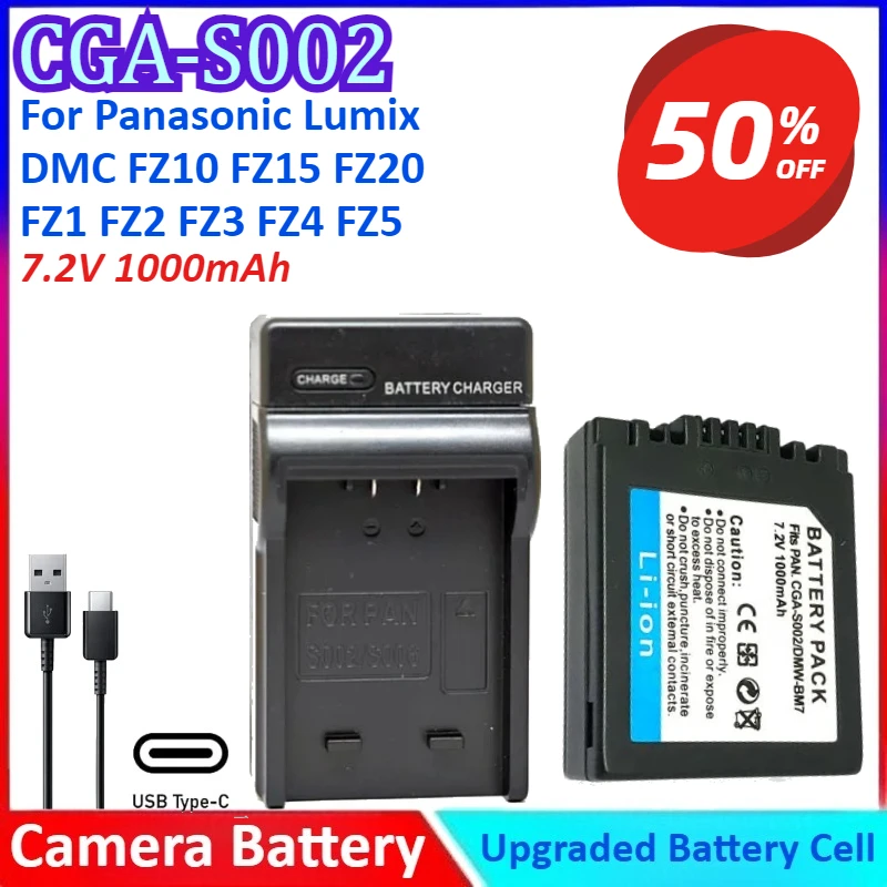 

CGA-S002 7.2V 1000mAh CGA S002 S002E S002A Camera Battery+Charger For Panasonic Lumix DMC FZ10 FZ15 FZ20 FZ1 FZ2 FZ3 FZ4 FZ5