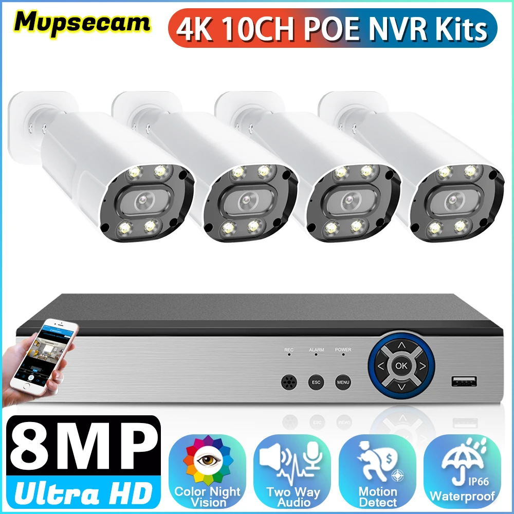 

XMEye 4CH 8MP 4K Video Security POE Camera System Outdoor Two Way Audio POE IP Camera P2P CCTV Surveillance POE NVR Kit Home