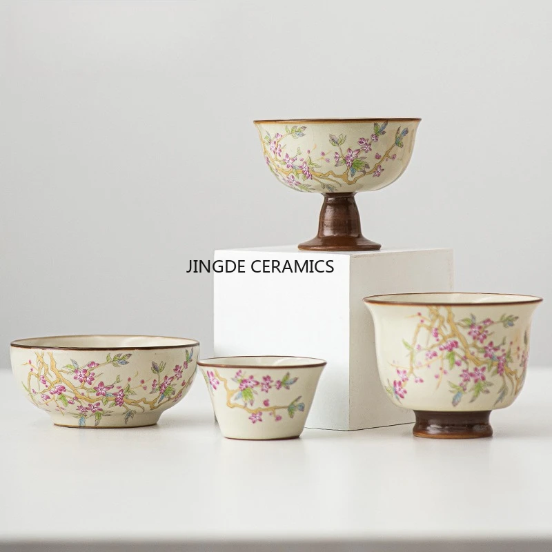 Ceramic Tea Cup Plant Pattern Design Home Kung Fu Tea Set Hand Drawn Ceramic Master Cup Tea Set Accessories Kitchenware
