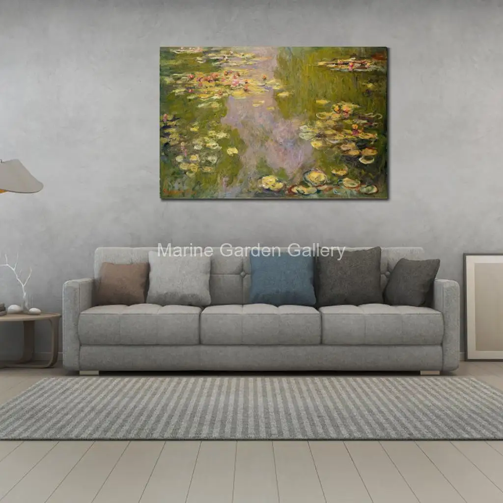Claude Monet Impressionist Water Lilies Canvas Art Masterpiece Hand Painted Textured Oil Painting Large Wall Art for Living Room