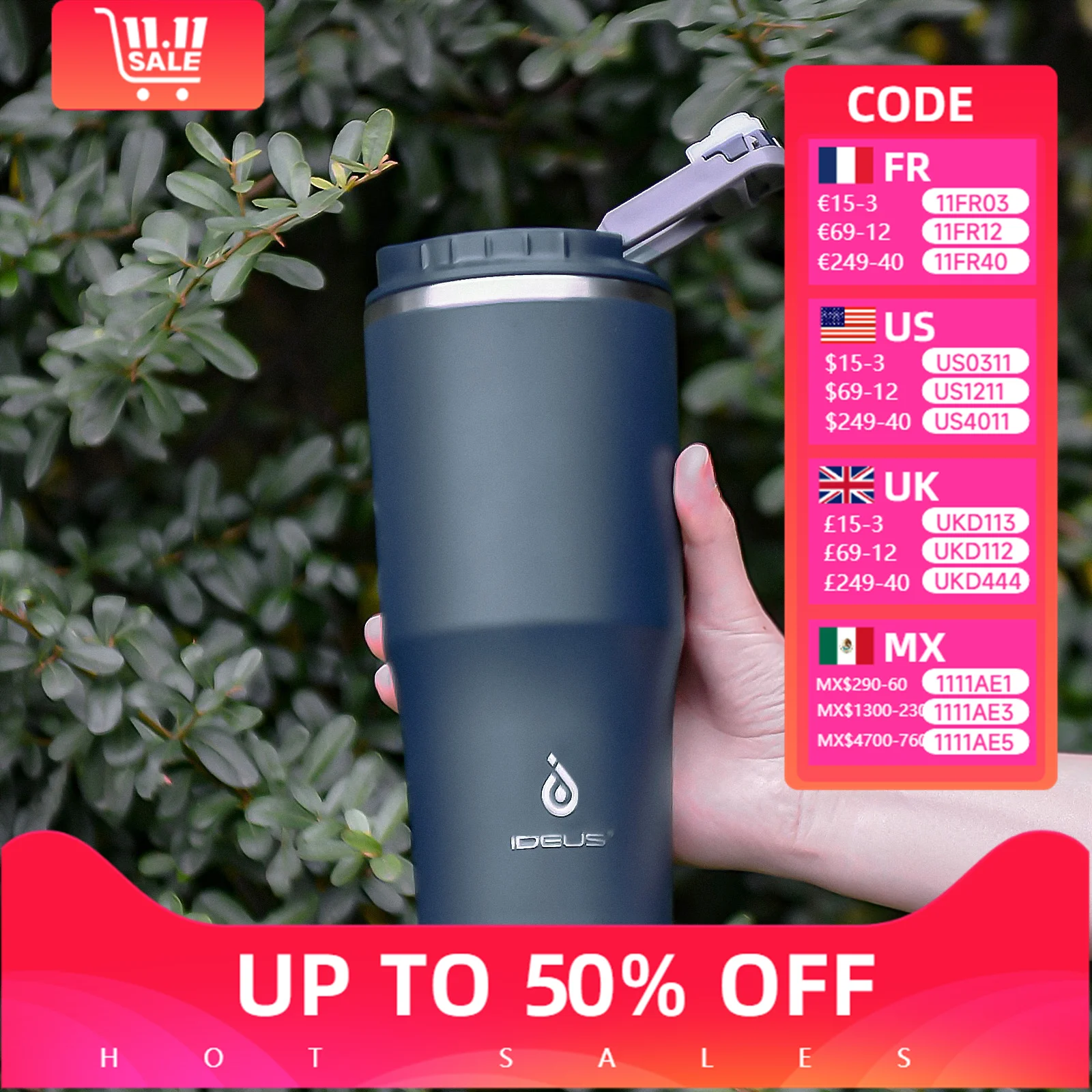 

Ideus 304 stainless steel double-layer vacuum portable travel car coffee cup, with lid and straw, heat-insulating and insulated