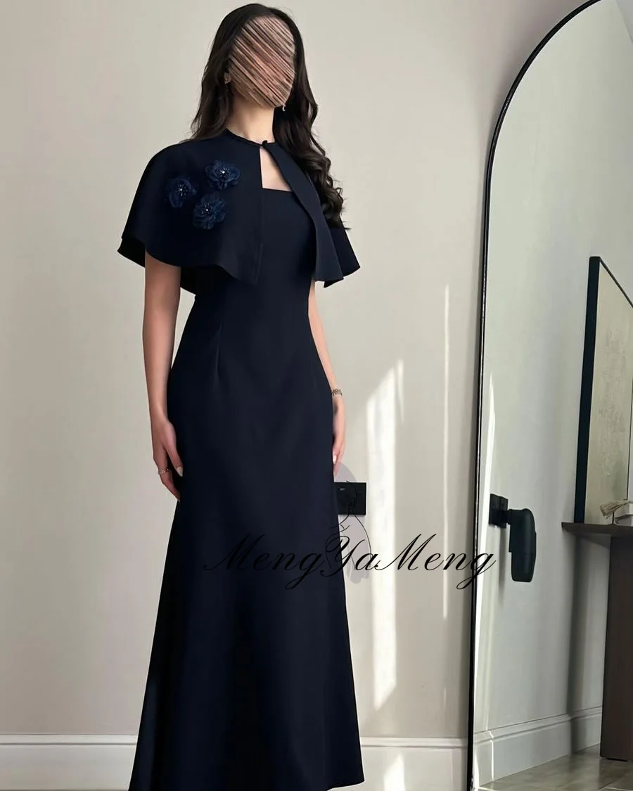 ZHUISHU Abiti da festa eleganti da donna per invitati al matrimonio Abito da ballo semi-sirena con scialle a mantella Abito da sera personalizzato con fiori 3D