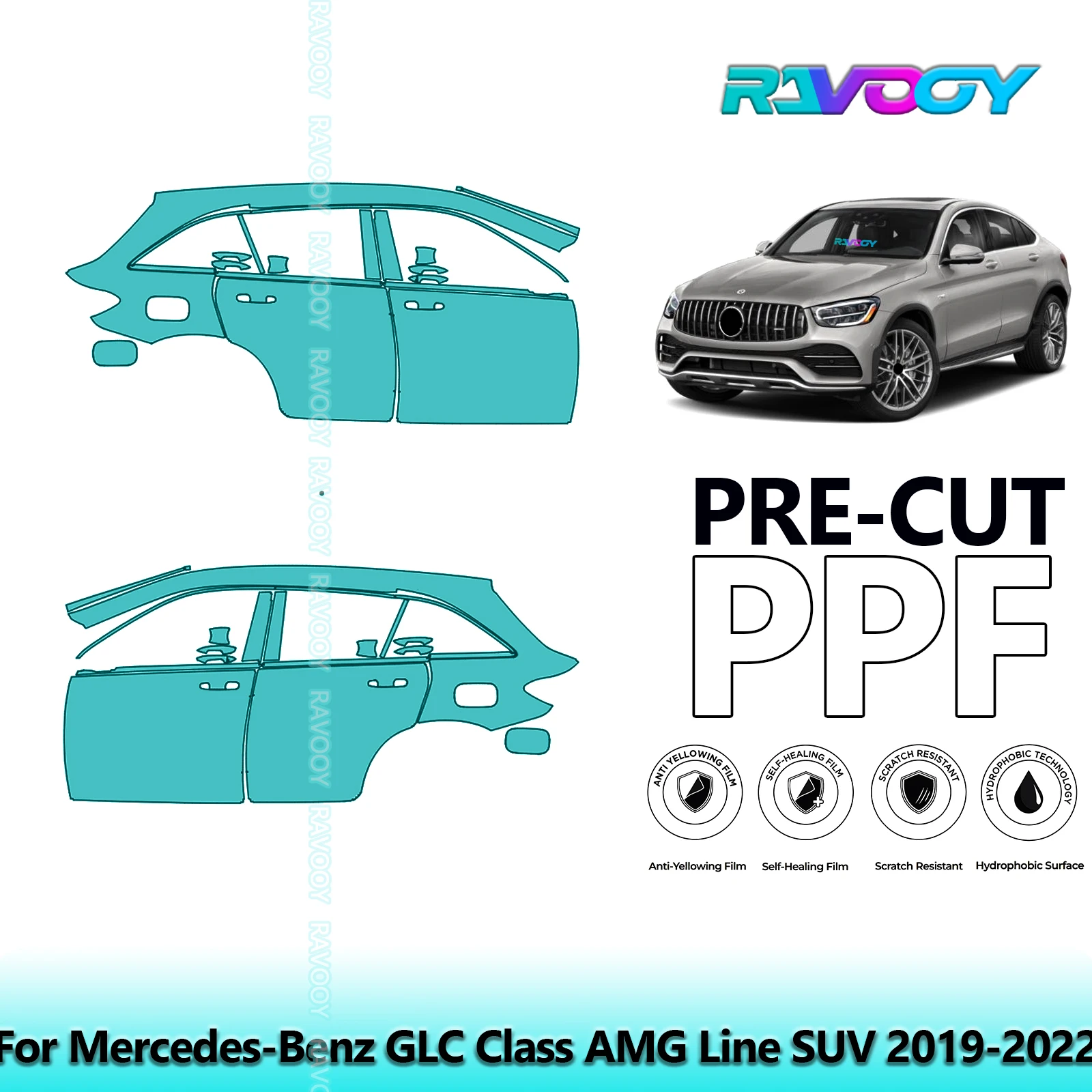 

For Mercedes-Benz GLC Class AMG Line SUV 2019-2022 8.5mil Pre-Cut PPF Door & A/B Pillar Kit TPU Paint Protection Film Set