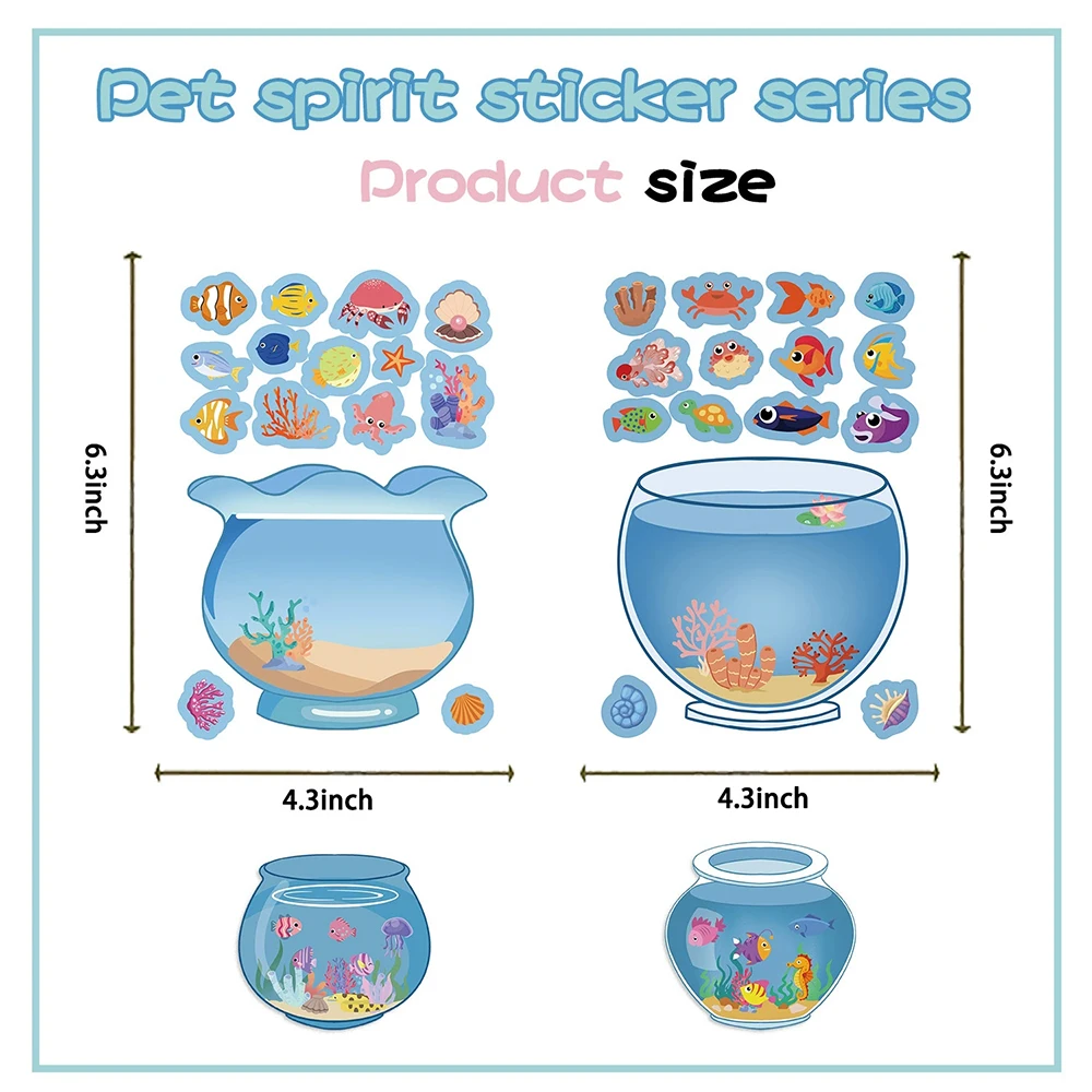 

8/16Sheets DIY Your Own Fish Tank Stickers for Kids Children Game Make-a-Face Assemble Jigsaw DIY Toys Party Gift For Girls