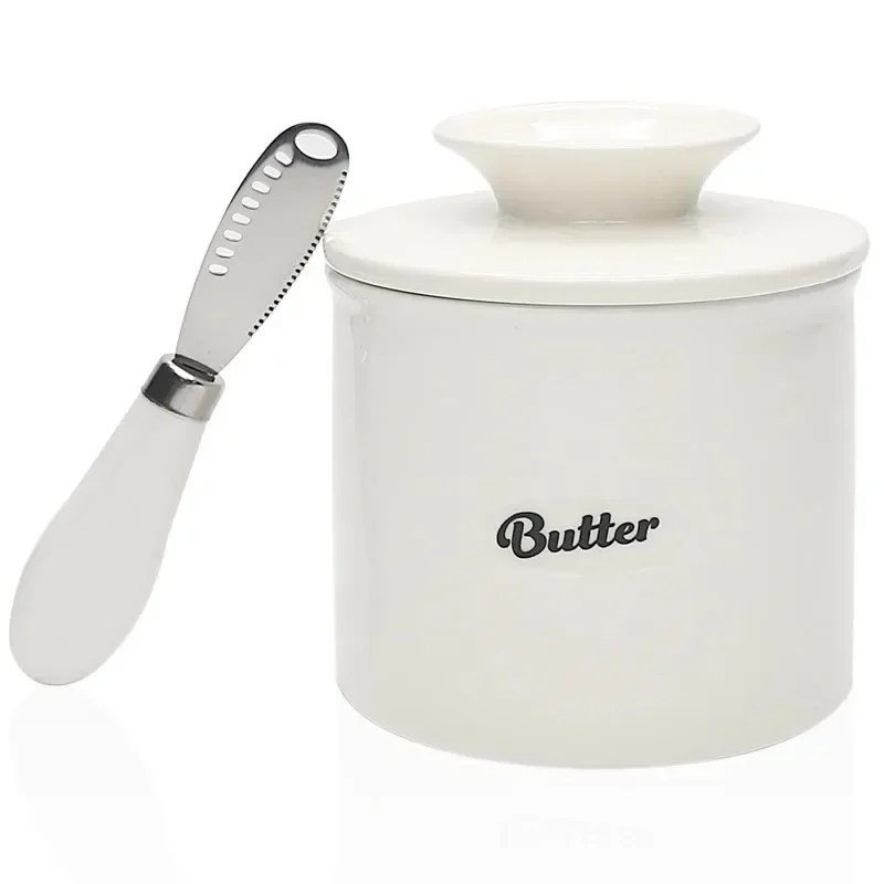 

French Butter Crock For Counter With Butter Knife On Demand Spreadable Butter Ceramic Bell Style Jar Dish with Lid