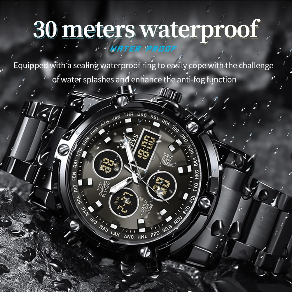 OLEVS Original Brand Men\'s Watches Waterproof Trendy Electronic Watch Multifunctional LED Luminous Fashion Stainless Steel