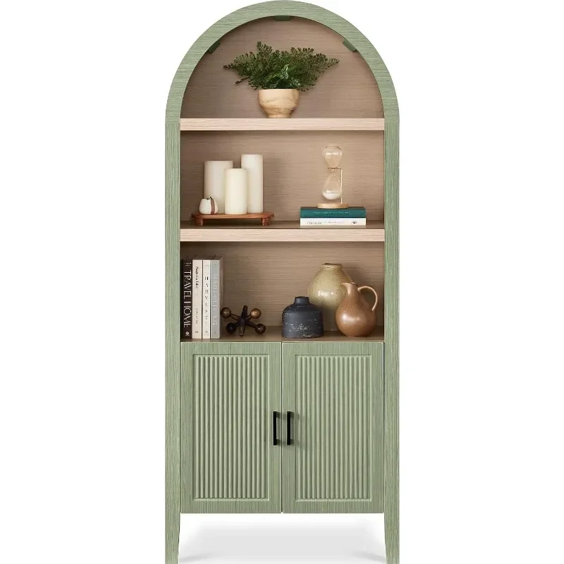 Best Choice Products Tall Arched Pantry Cabinet w/Reeded Doors, 5-Tier Bookshelf, Armoire, Hutch, Bookcase, Storage Cabinet