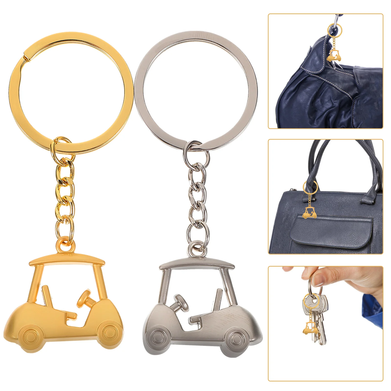 

2 Pcs Ornamental Car Keychain Golfing Accessory Teens Ring Button Interesting Keyring Gift Pendant Metal Material