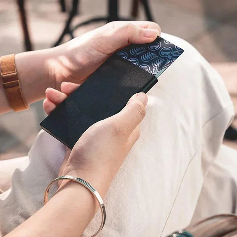 Rfid Smart Wallet Kreditkartenetui Metall Dünn Schlank Männer Frauen Geldbörsen Pop Up Minimalistische Geldbörse Kleine Schwarze Geldbörse Metall Vallet