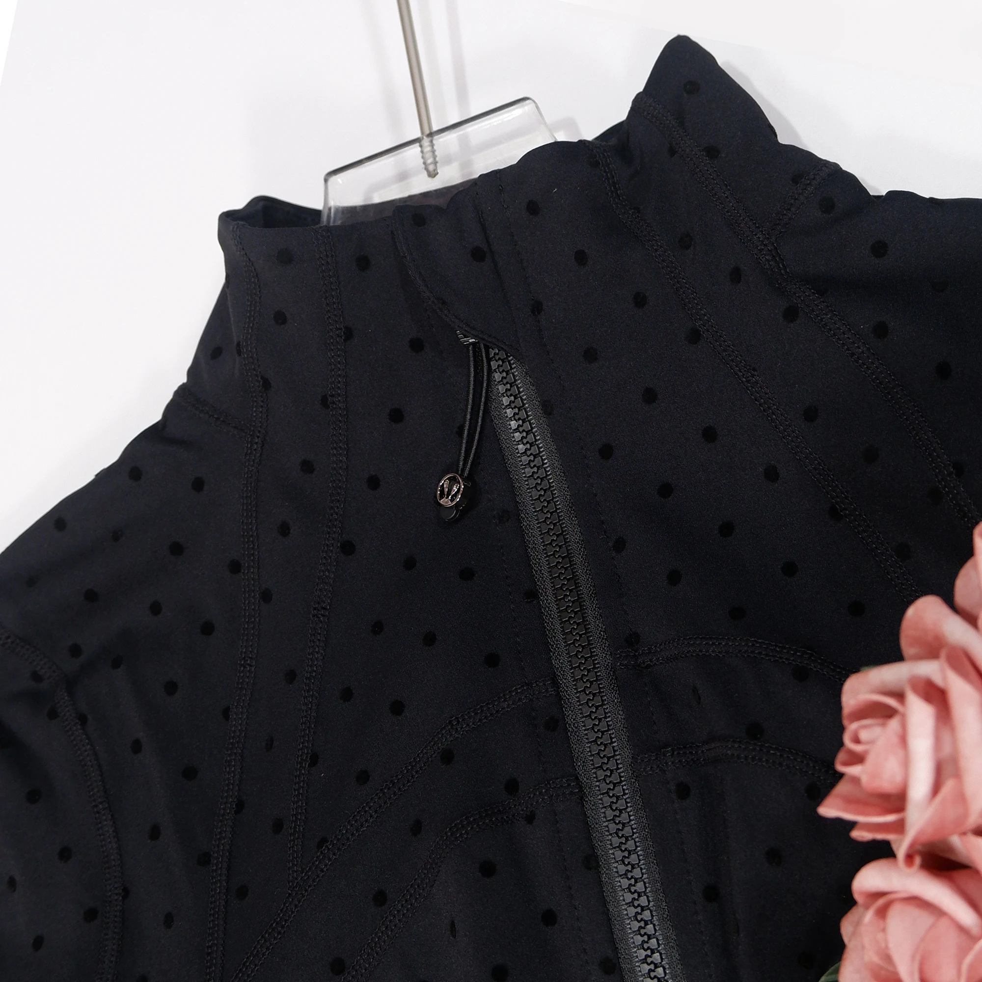 LULU FLORA flocked polka dot jacket, elegant small stand collar long-sleeved outerwear, quick-dry and breathable for sports yoga image 6