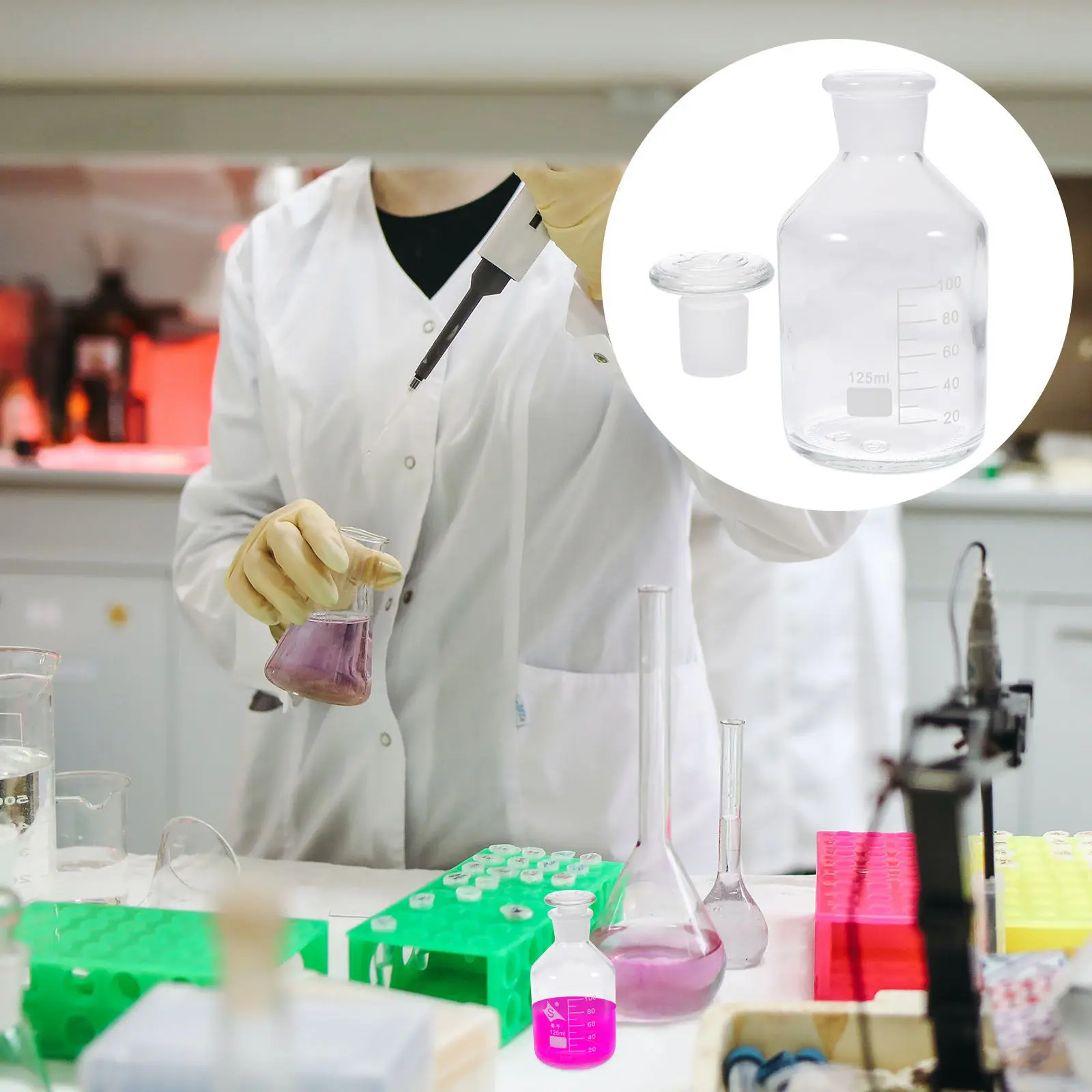 

1 шт. Лабораторная стеклянная бутыль для реагентов с широким горлом, из боросиликатного стекла, для хранения химических образцов, термостойкая, с матовой пробкой