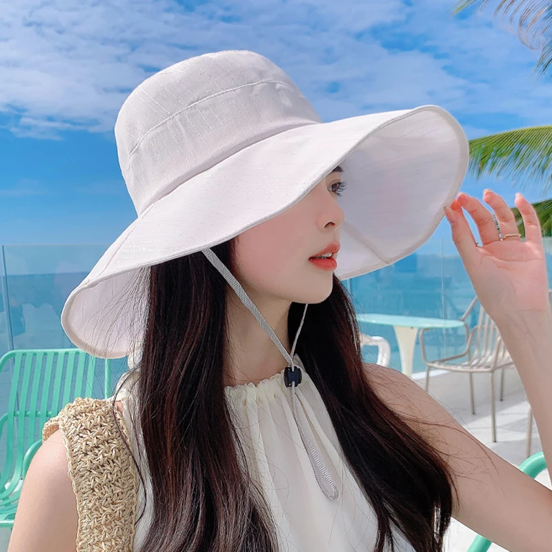 2024 summer cap ladies beach hat organza sunscreen sun hat large brim face sun hat for seaside holiday use