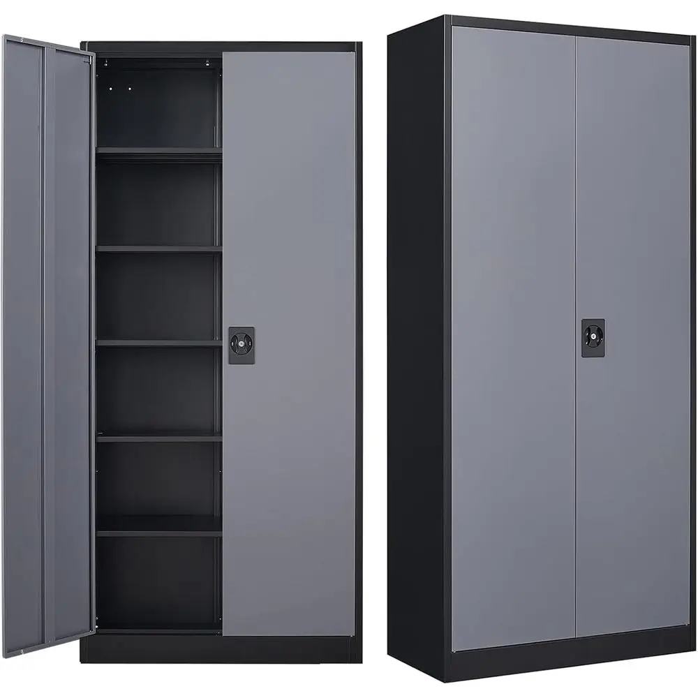 

Надежный черный стальной шкаф для хранения с 4 дверцами и 5 полками для дома, гаража и мастерской