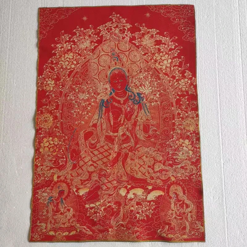 Tantric Thangka, gilded red Tara, embroidered brocade painting, exquisite home decoration, auspicious Thangka