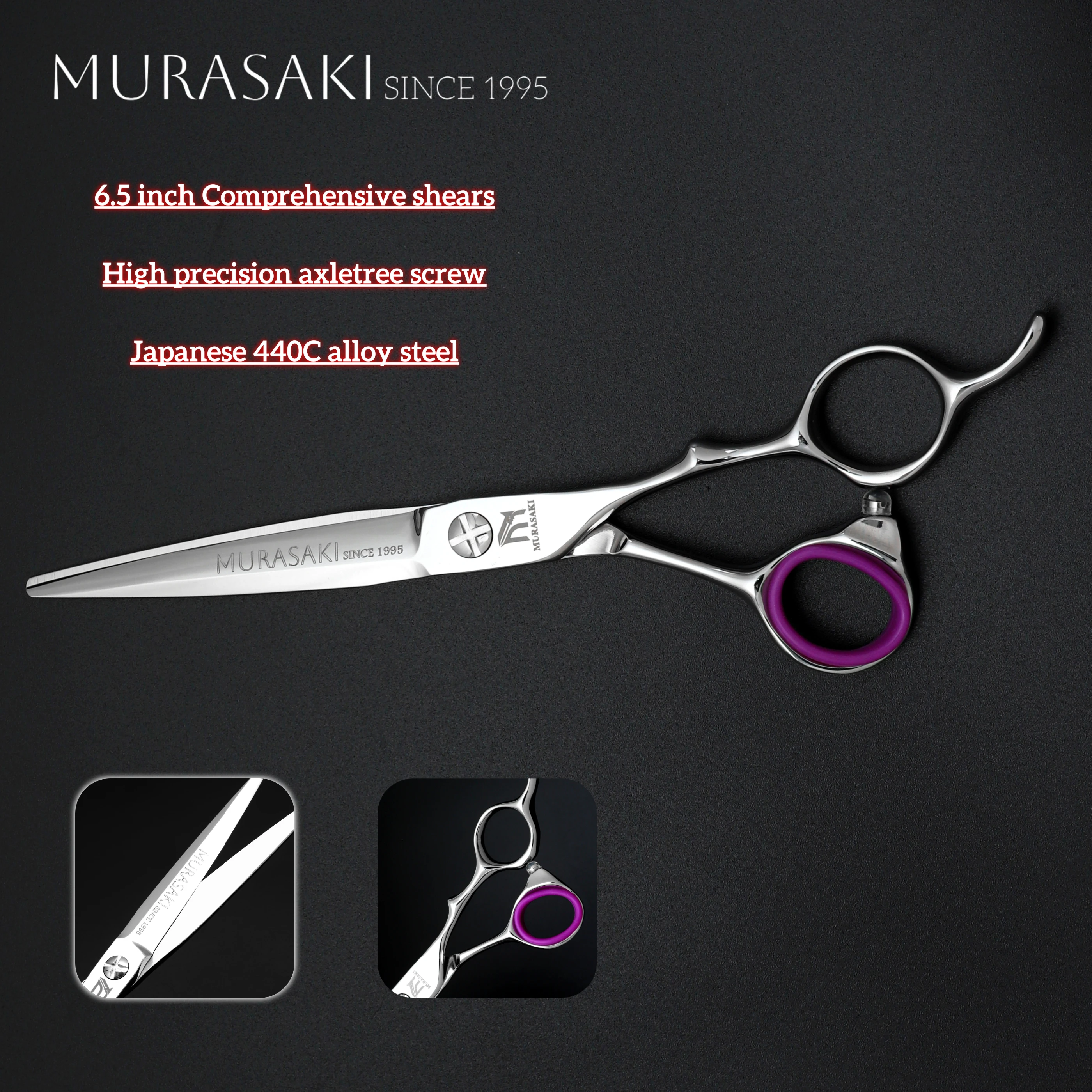 MURASAKI Professionelle Haarausdünnungsscheren, 6-6,8 Zoll Hitachi 440C Stahl-Friseurscheren, hochwertige Haarschneidewerkzeuge für den Salon – Detail 31