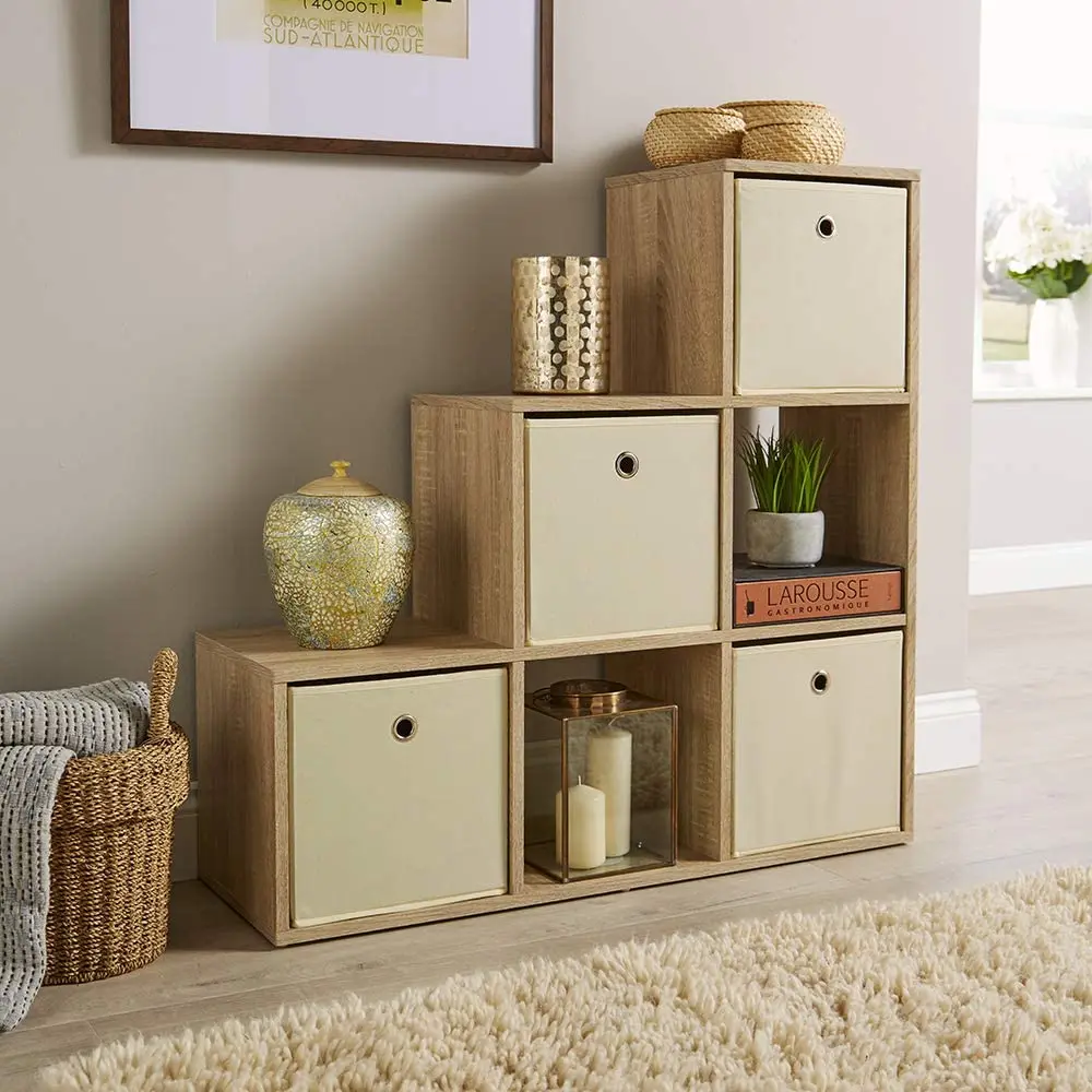 

Step Style Storage Cube 6 Shelf Bookcase Wooden Oak