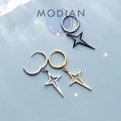 MODIAN Fashion 3 Color Big Cross Star Hoop Earring for Women Gift Pure 925 Sterling Silver Geometric Hook Earring Fine Jewelry