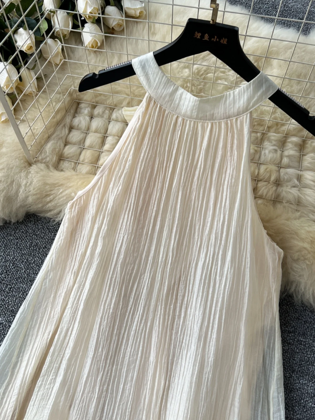 Ofallsis Beach Vacation Dress 2024 Summer New Temperament Sleeveless Neck Hanging Hollow Hook Lace Patchwork A line Long Dresses