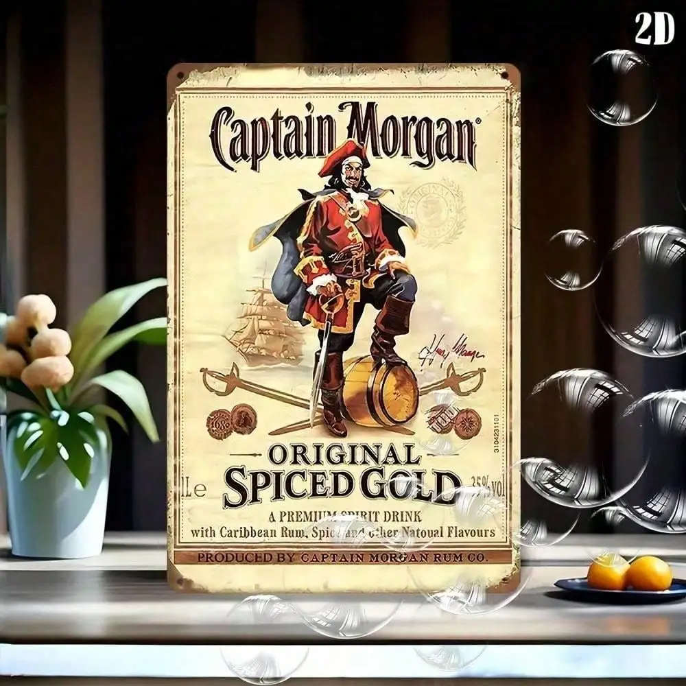 علامة كابتن مورغان المعدنية العتيقة، ديكور فني جداري ماركة ريترو رم، ملصق كهف رجل الحانة 20 × 30 سم