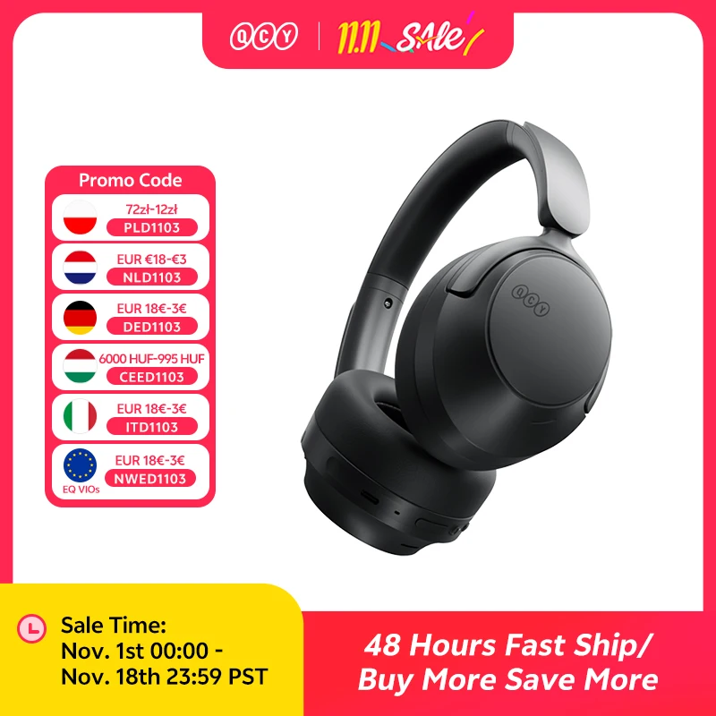 Fone de Ouvido Over-Ear QCY H3S com Som Espacial Hi-Res LDAC, Headset H3S com ANC Adaptativo de -56dB, Fone Sem Fio Bluetooth 6.0 com 102 Horas de