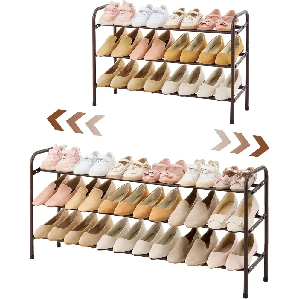 

3-Tier shoe organizer,shoe rack for closet, Metal shelf for Bedroom, Entryway,Adjustable to 18 Pairs Shoes, Expandable