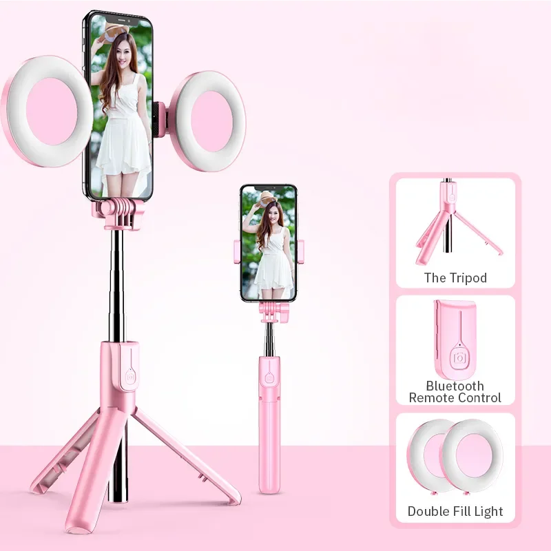 

4in1 Wireless Bluetooth Compatible Selfie Stick LED Ring Light Extendable Handheld Monopod Live Tripod for iPhone 15 14 13