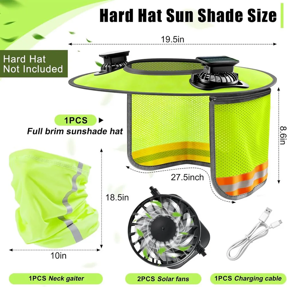 for hardhat- Sun Shade Kit,Hard Hat Visor Sun Shade Full Brim With -Fans And Neck Gaiter, Hard Hat Sun- With Reflective
