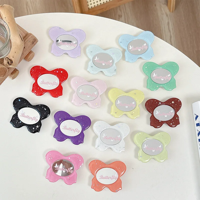 

Sparkling Glitter Butterfly Small Mirror Phone Airbag Holder Adhesive Stretchable Desktop Watch Drama Creative Ring