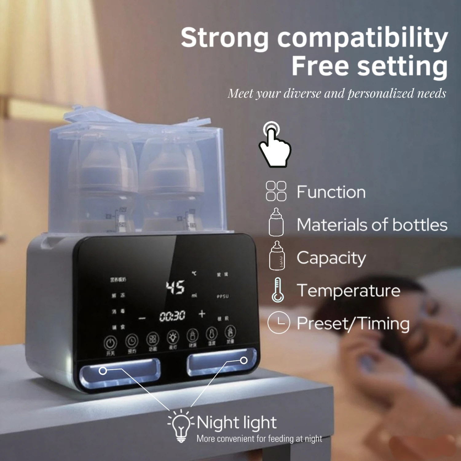 Multifuntion Breast Milk Warmer for Newborn Baby Double Bottle Heater Sterilizer Defrost Accurate Temperature Control