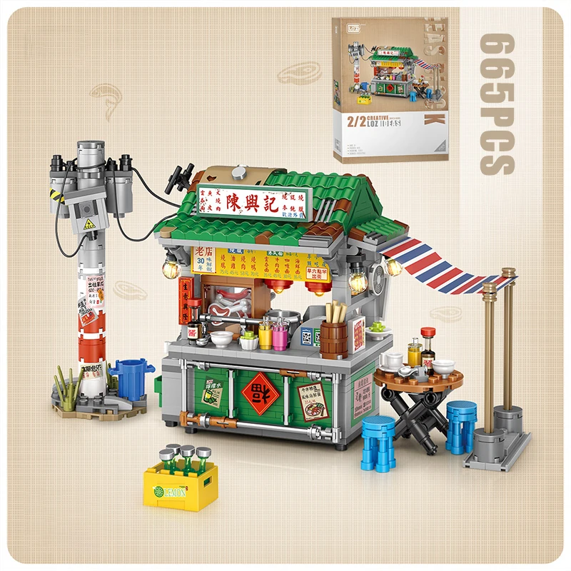 City Hong Kong Retro Street View Food Stall Japanese Takotaki Building Blocks Octopus BBQ Restaurant Mini Bricks DIY Toys Gift