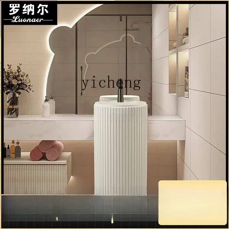 TP-21 Striped Art Wash Basin, Bathroom Integrated Floor-type Face Wash Table, Outdoor Column Basin