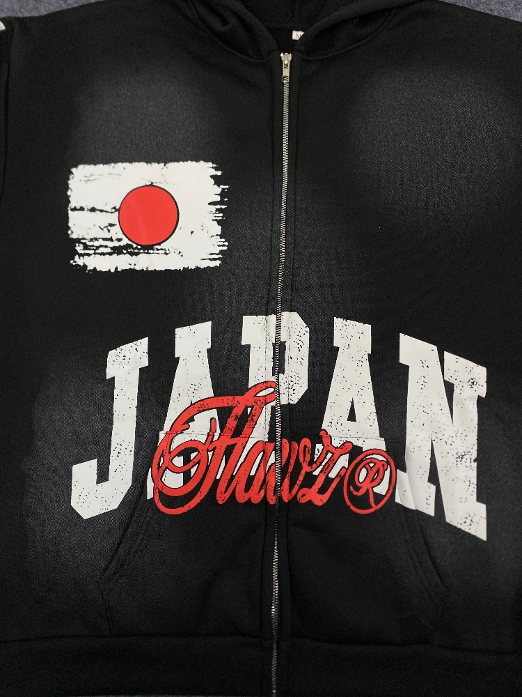 

American long sleeved hoodie with letter print dark gothic sportswear jacket street sticker spray printed clothing