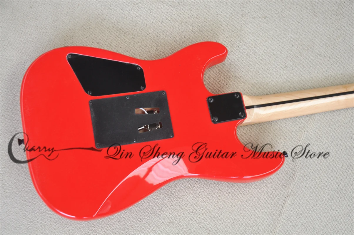 Red Electric Guitar Char Guitar Tremolo Bridge Maple Nect Basswood Body Black Tuners HH Pickups