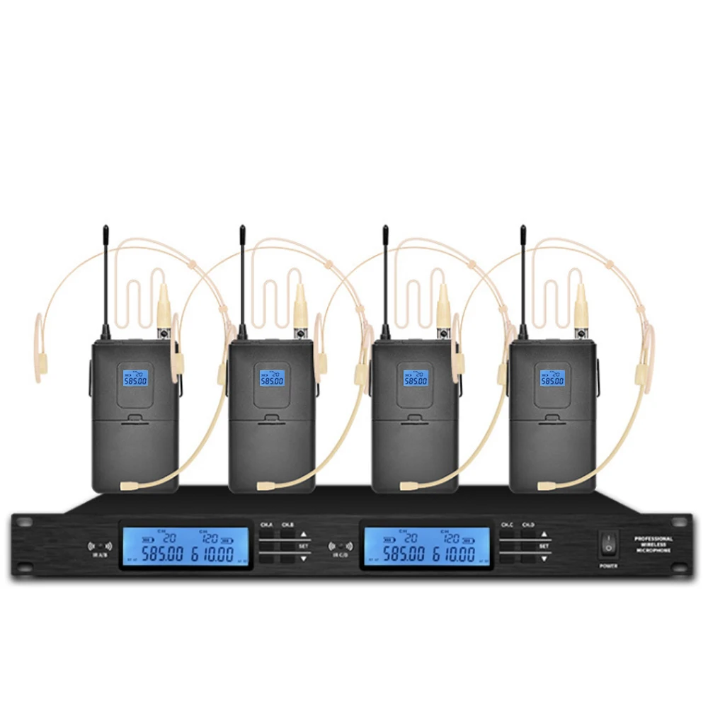 Microfone profissional sem fio uhf, microfone condensador de conferência de 4 canais, fala, transmissão, microfone de sala de conferências