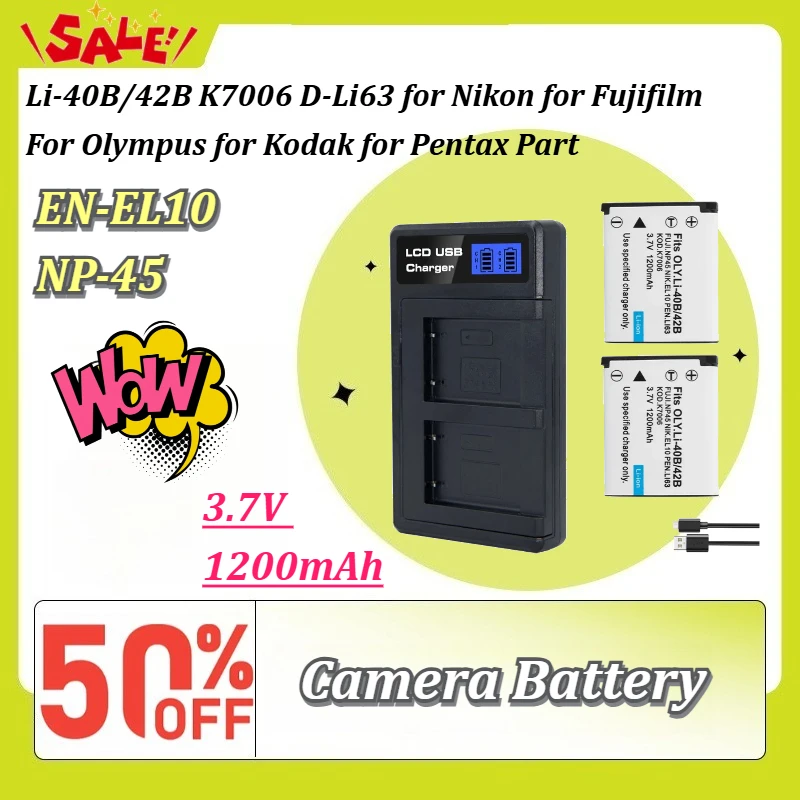 EN-EL10 NP-45 3.7V 1200mAh Camera Battery Li-40B/42B K7006 D-Li63 for Nikon for Fujifilm for Olympus for Kodak for Pentax Part