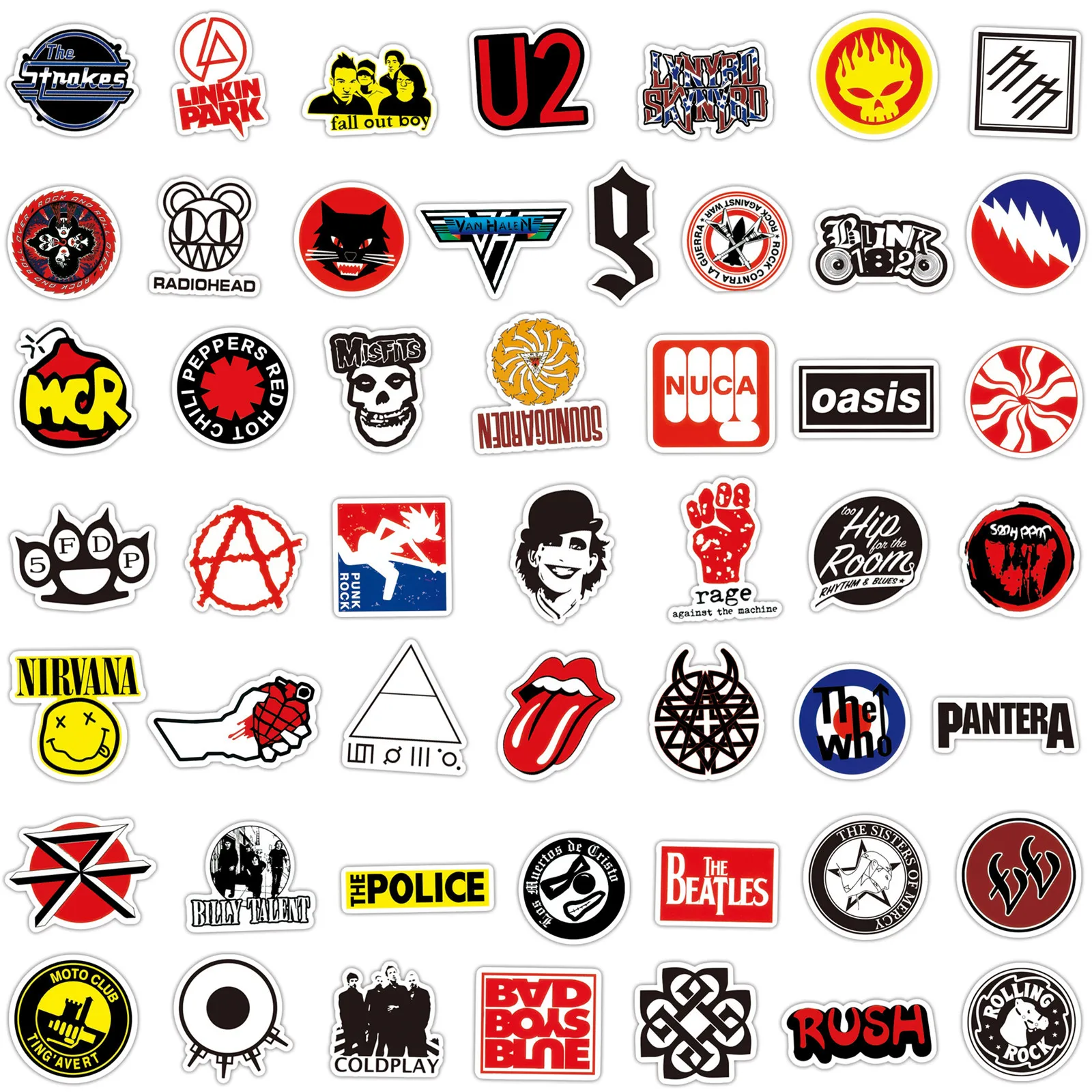 Pegatinas de Graffiti con Logo de la banda de Rock, para equipaje, motocicleta, monopatín, casco, juguetes impermeables, 10/30/50 piezas