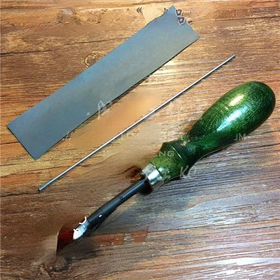 Green Handle Sharpener Is Finished, Handmade Leather Tools, Abrasive Stick and Sandpaper