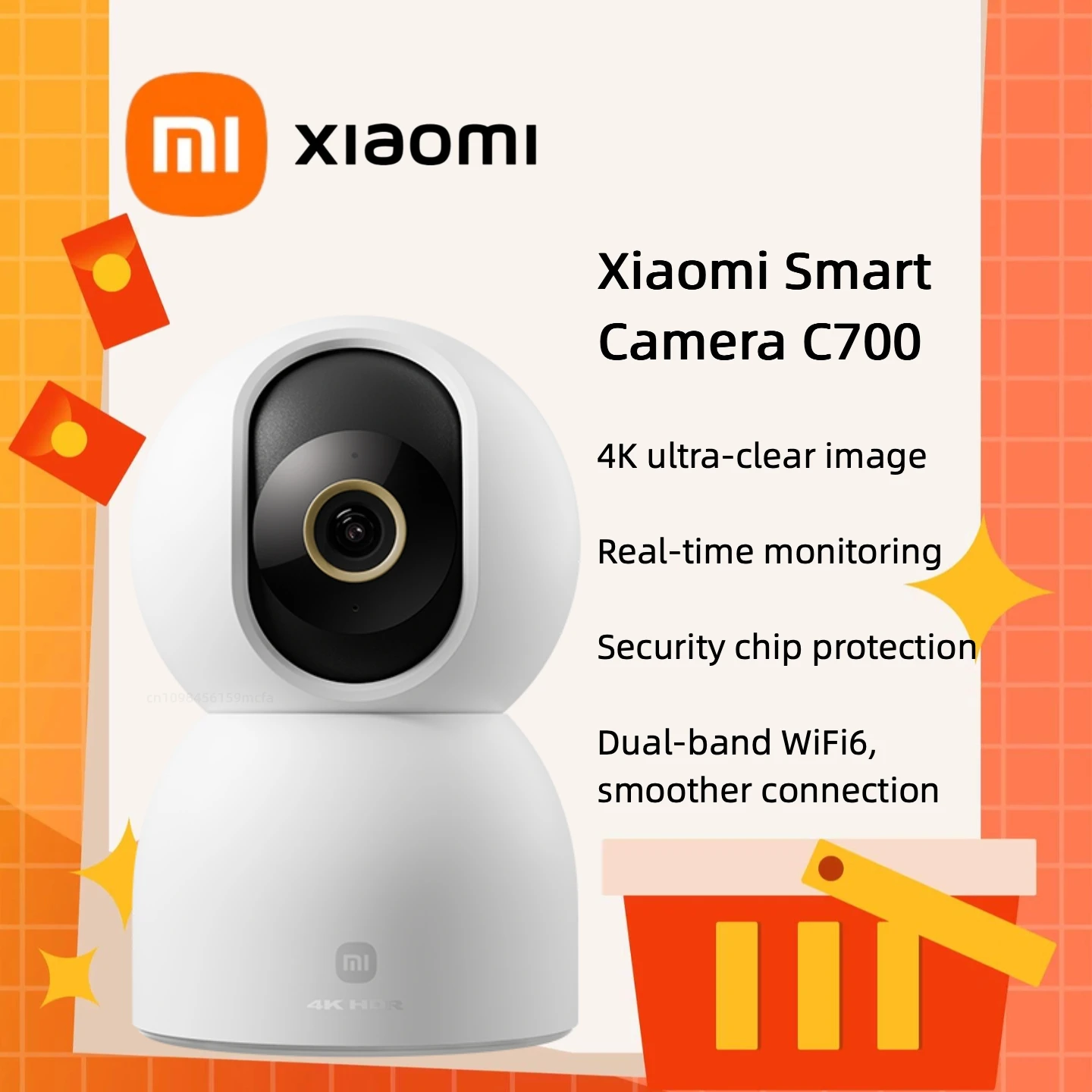

Умная камера Xiaomi C700 4K WiFi6 для домашней безопасности с обзором 360° ° PTZ-камера с ИИ-детектором, ночным видением и двусторонней аудиосвязью для видеонаблюдения