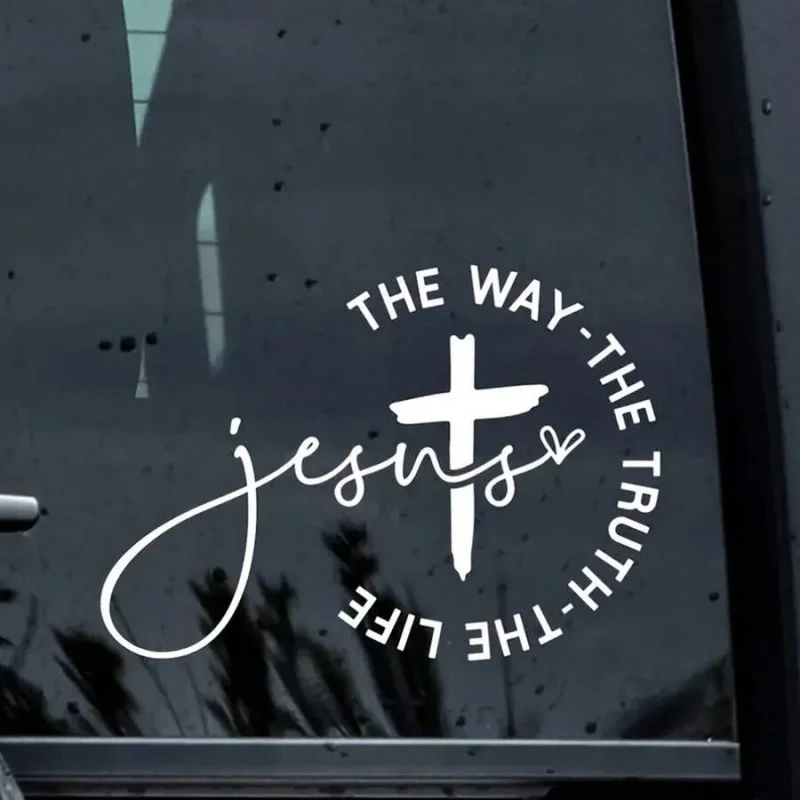 1pc Jesus Path Christian Car Decal - Cross pattern with the words 