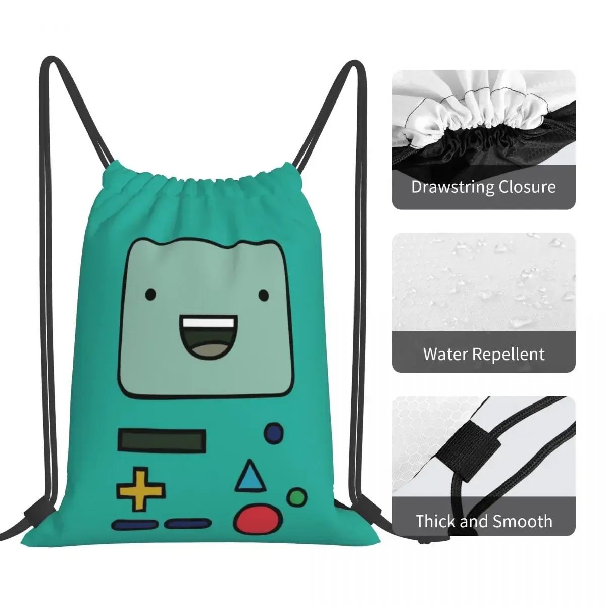 Adventure Time Anime BMO Backpacks Portable Drawstring Bags Drawstring Bundle Pocket Sports Bag BookBag For Travel Students