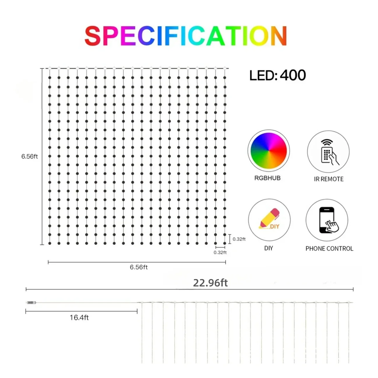 400LED Smart Curtain Lights, RGBIC Color Changing Christmas Lights String Dimmable DIY Patterns with Music for Bedroom Courtyard