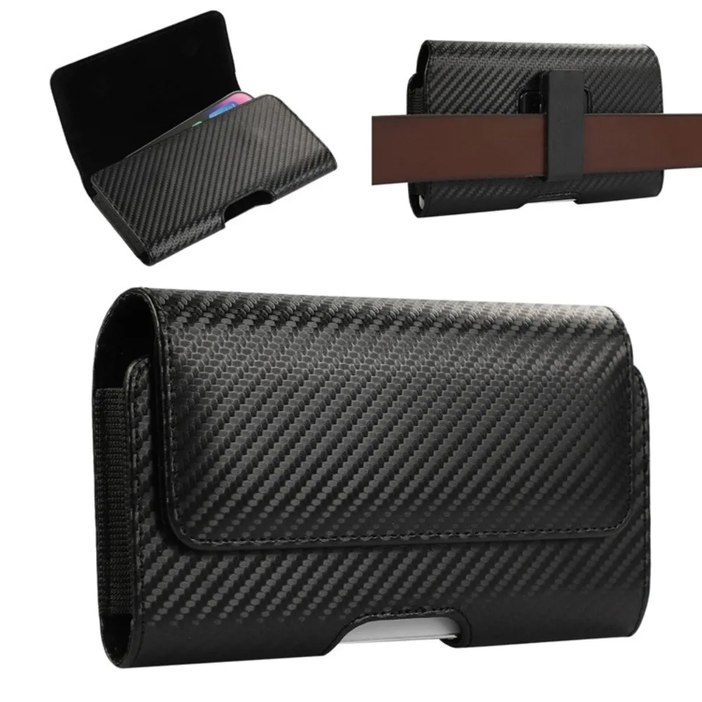 PU leather flip cover mobile phone bag with leather belt buckle, magnetic closure cross style durable work waist bag