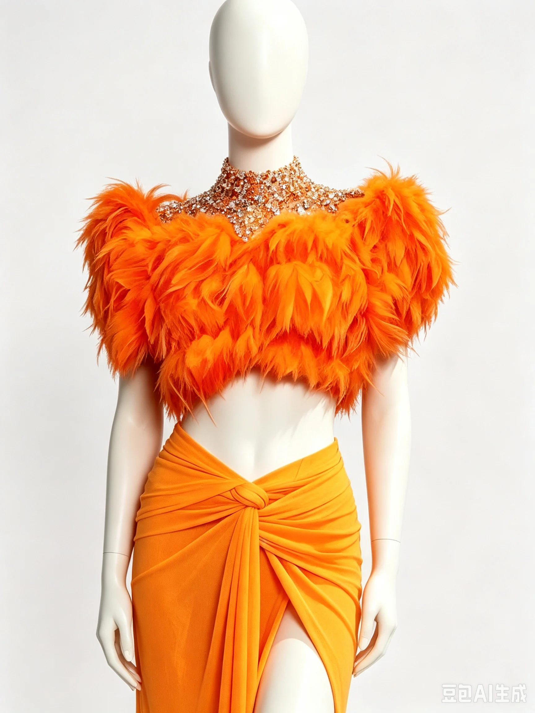 Vintage Orange Evening Dresses Two Pieces Feathers Beading Prom Dress Customized Split Side Cocktail Dress Prom Party Gowns