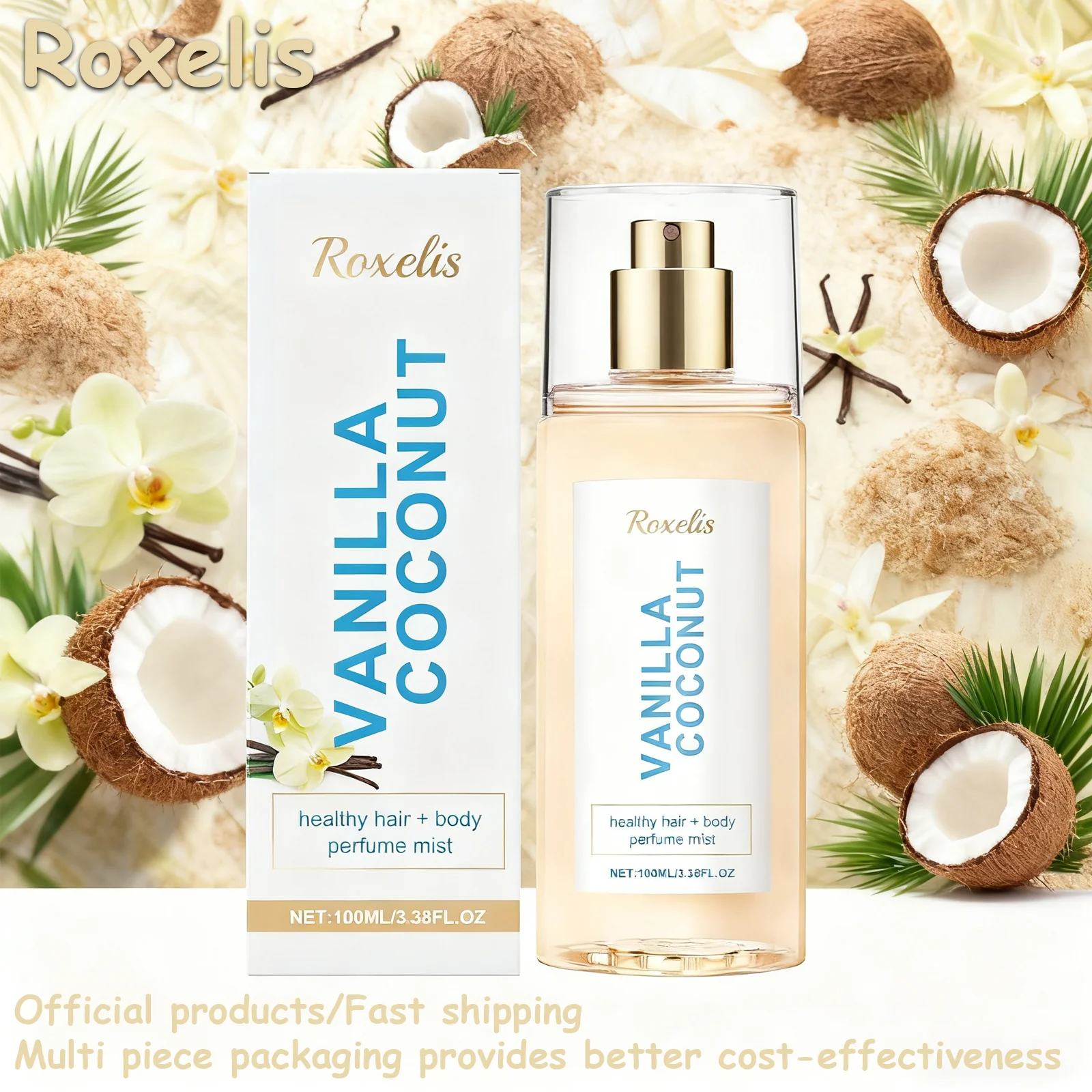 رذاذ شعر الجسم بجوز الهند من فانيليا - عطر رومانسي طازج يدوم طويلاً، مقاس سفر، بخاخ محمول للنساء والرجال للاستخدام اليومي والمواعدة