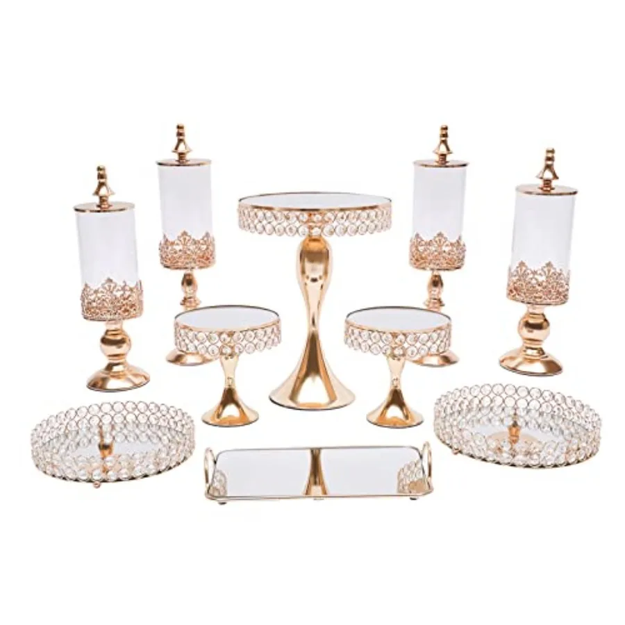 

Cake Stands Set Metal Cupcake Holder Cake Tray Crystal with Acrylic Mirror Dessert Display Plate Decor Serving Platter for Part